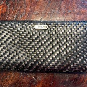 Coach Black & Silver Woven Wallet Full Size Zip Around